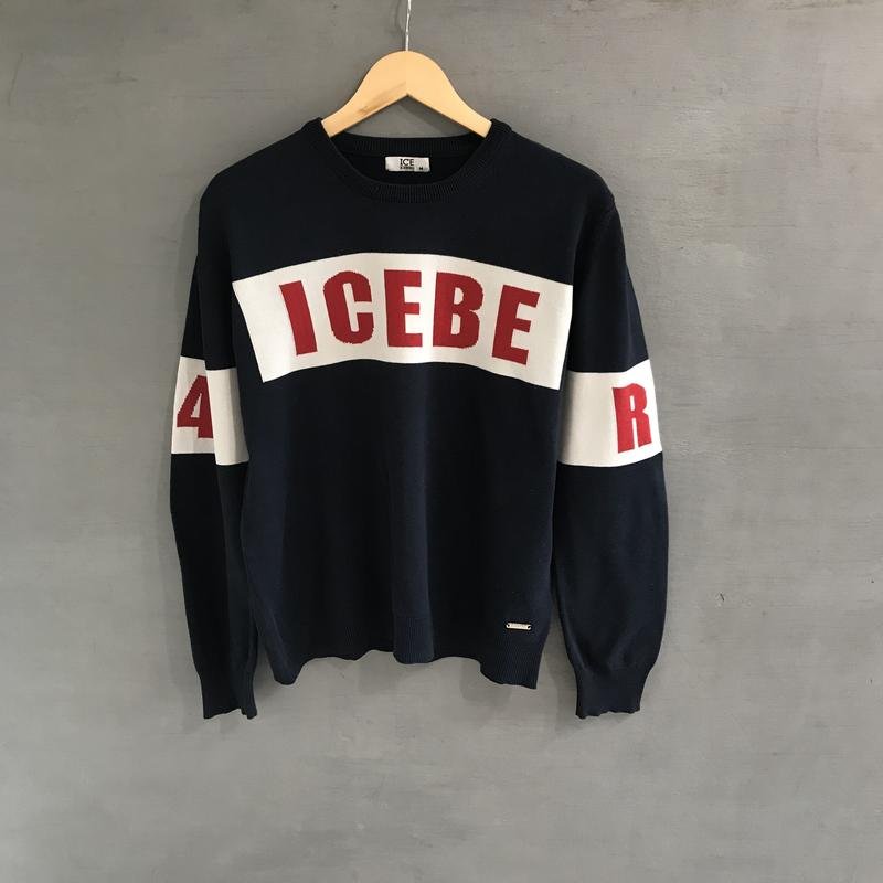 Uomo Iceberg Maglione Blu Navy Cotone 40 /L / 48