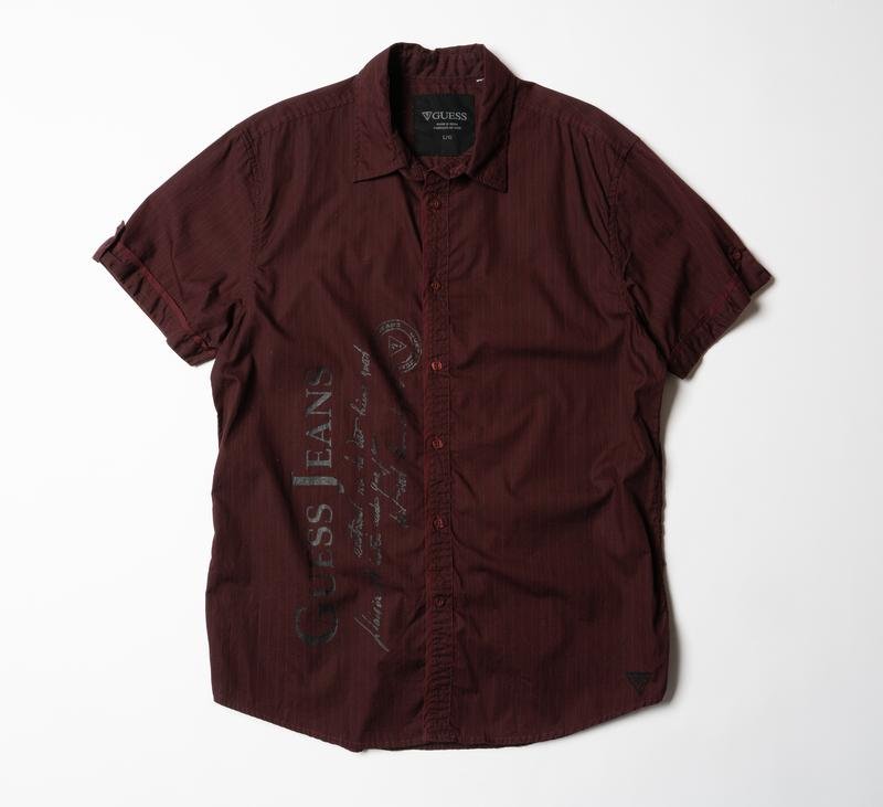 Men GUESS Shirt Burgundy Cotton 40 /L / 48