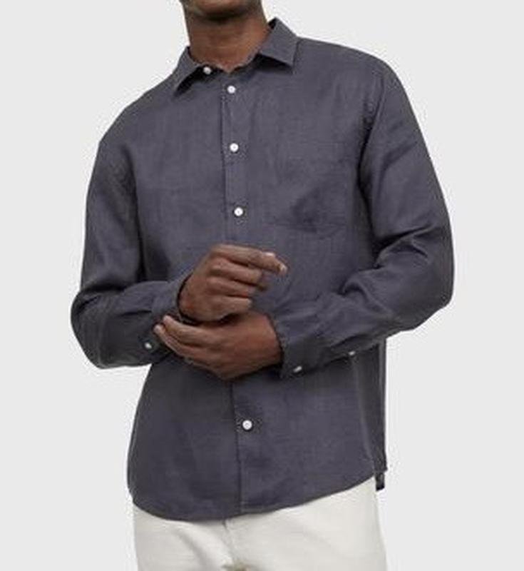 Herren H&M Hemd Grau Leinen 40 /L / 48
