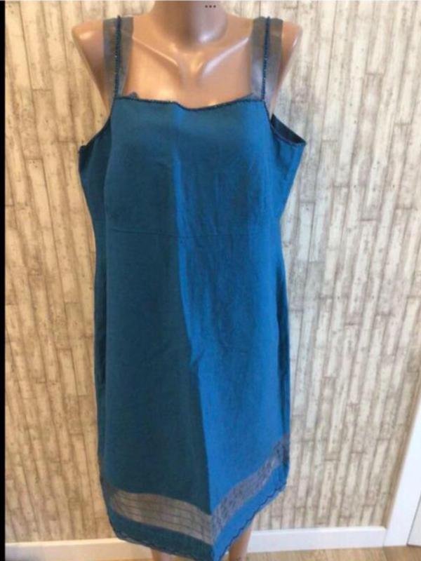 Donna Laura Ashley Abito Blu Navy Lino 44 / XXL /