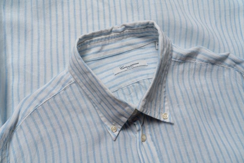 Мужской Camicissima Рубашка Голубая Лен 44 / XXL /
