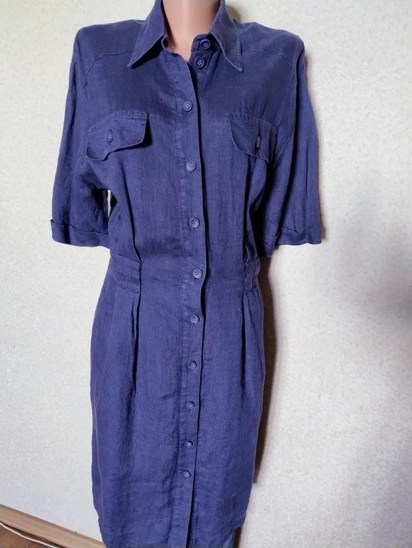 Women Dress Navy Linen S
