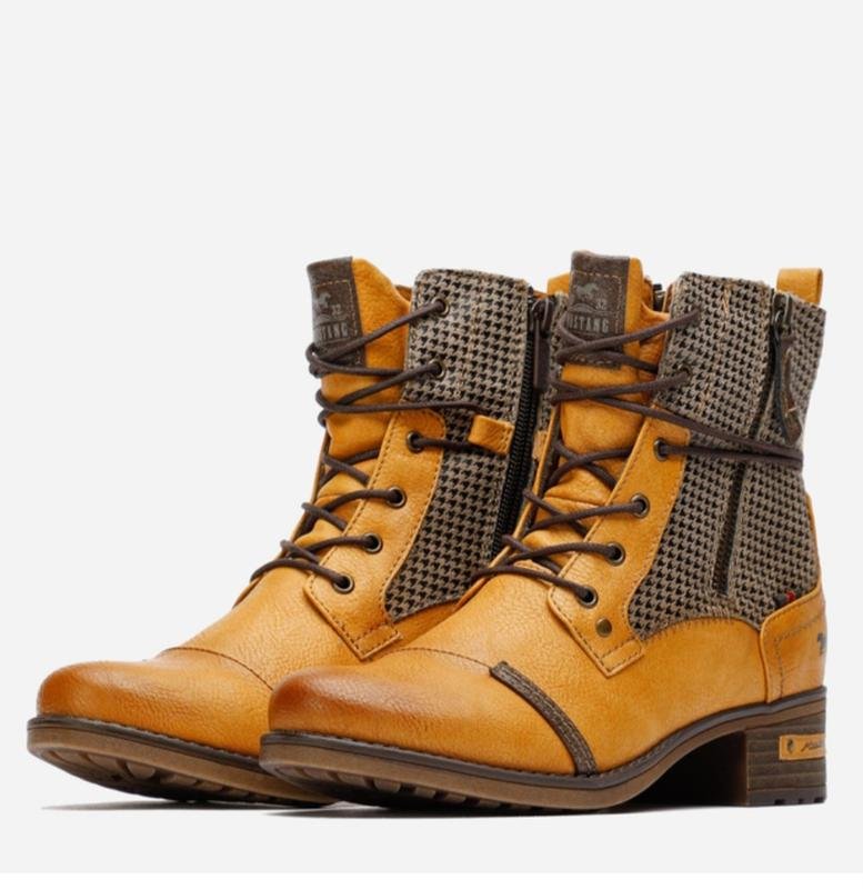 Women Mustang Boots Gold Leather 37