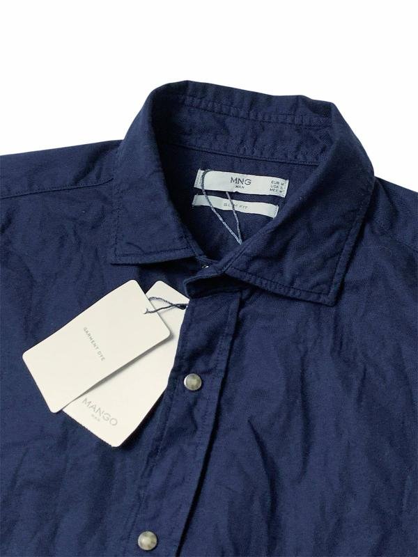 Мужской Mango Рубашка Тёмно-синий Хлопок 38