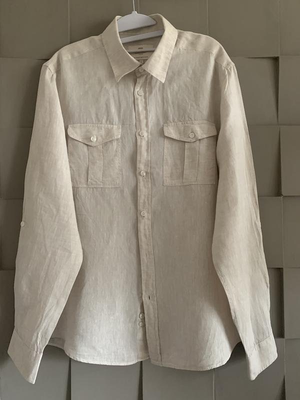Men Hawes & Curtis Shirt Beige Linen 40 /L / 48