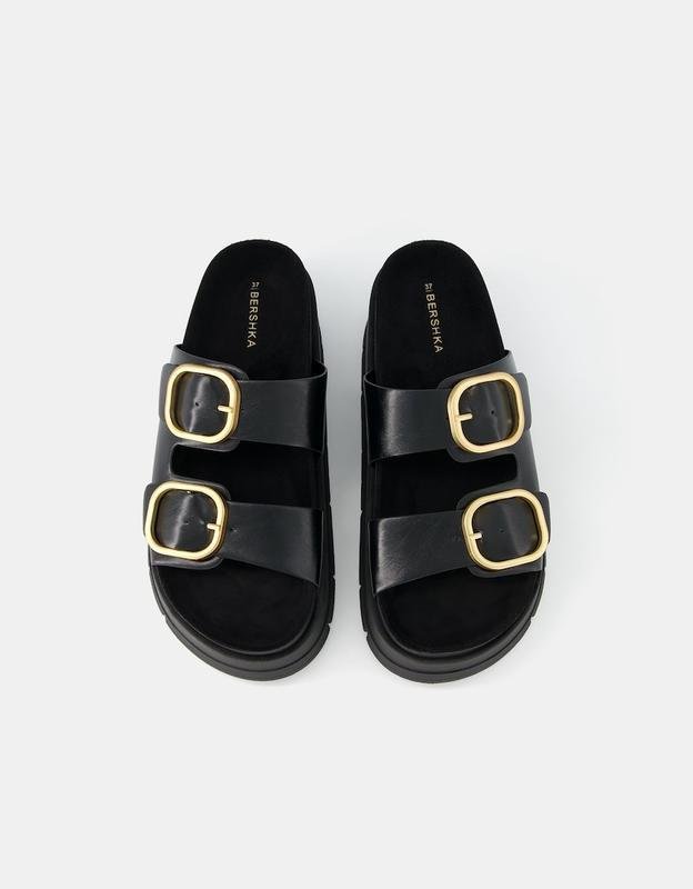 Женские Bershka Сандалии Чёрные Искусственная Кожа
