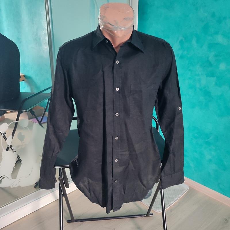 Herren Kenneth Cole Hemd Schwarz Leinen 36 / S /
