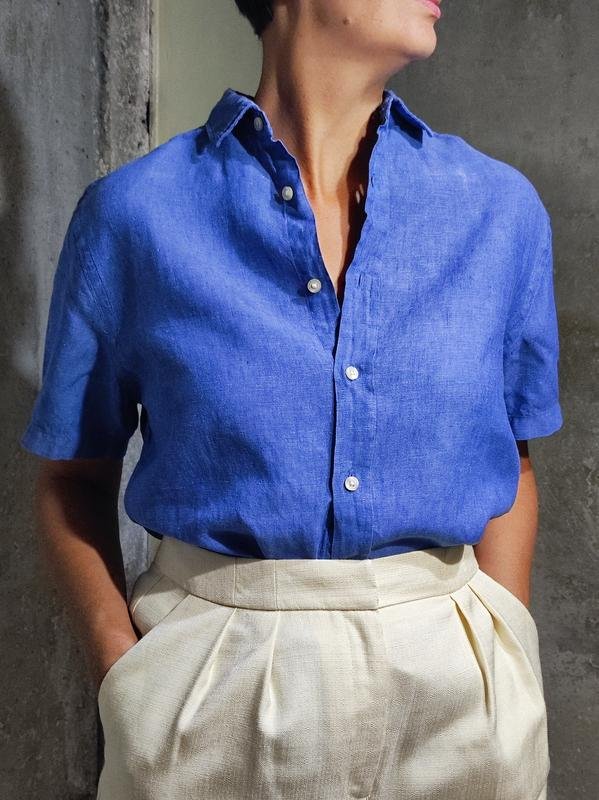 Женская Charles Tyrwhitt Рубашка Тёмно-синий Лен