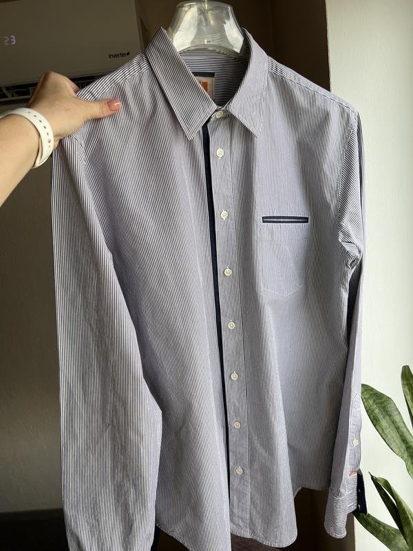 Men BOSS Orange Shirt Navy Cotton 50