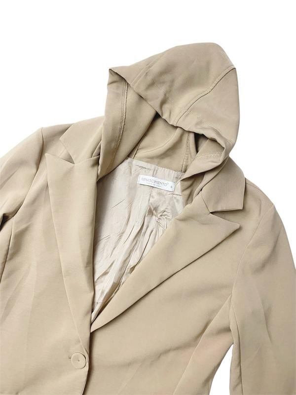 Women Rinascimento Hooded Blazer Beige Polyester