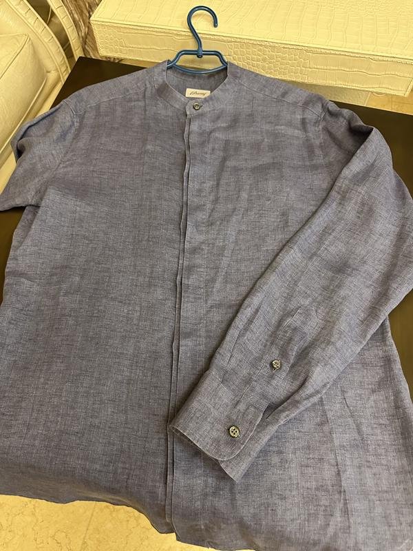 Men Brioni Shirt Navy Linen 38 / M / 46