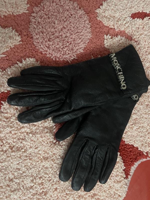 Femme Moschino Gants Noir Cuir XS