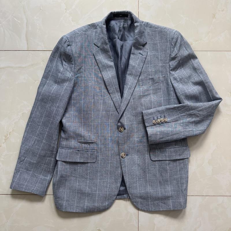Herren Jaeger Sakko Blau Leinen 40 /L / 48