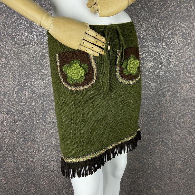 Damen Brora Rock Khaki Kaschmir 36