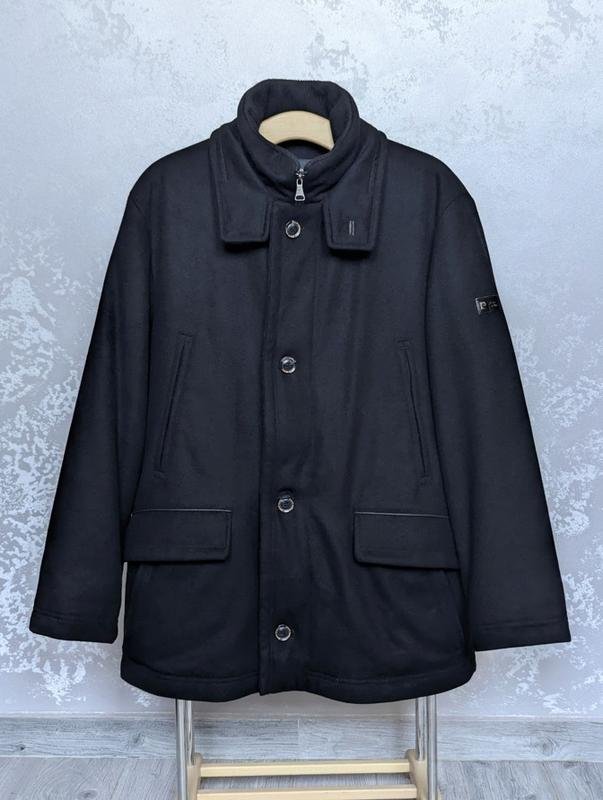 Herren Pierre Cardin Mantel Schwarz Wolle 52