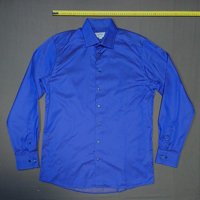 Herren Eton Hemd Marineblau Baumwolle 38 / M / 46