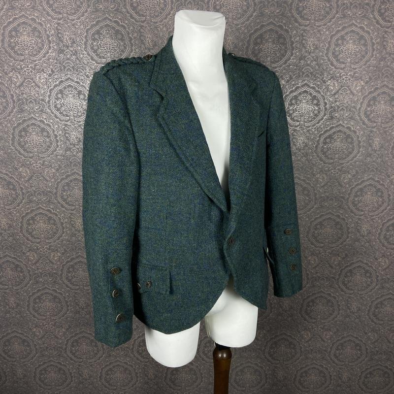 Uomo Harris Tweed Blazer Verde Lana 42 / XL / 50