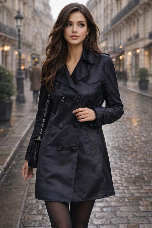 Женский Lanvin Тренчкот Чёрный Атлас 38 / M / 46