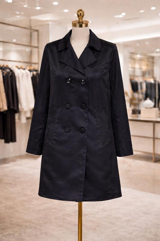 Женский Lanvin Тренчкот Чёрный Атлас 38 / M / 46