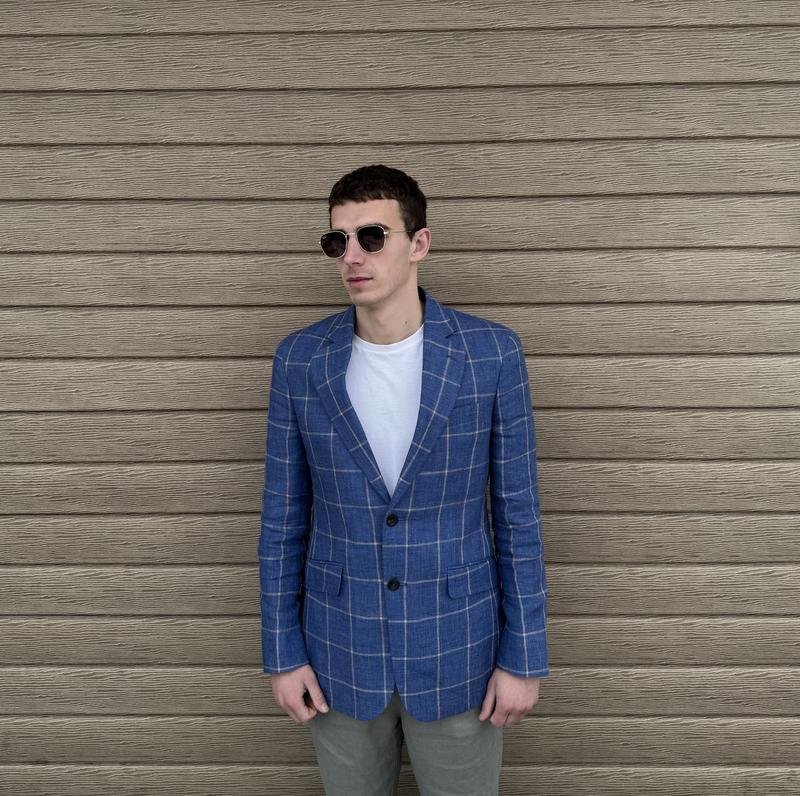 Uomo Hackett Blazer Blu Navy Lino 36 / S / 44