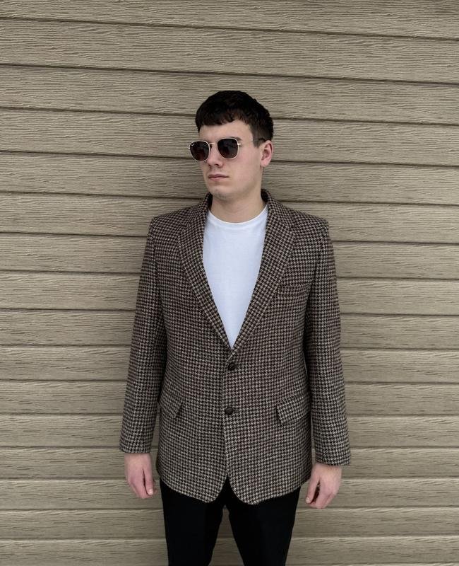 Uomo Harris Tweed Blazer Marrone Lana 40 /L / 48