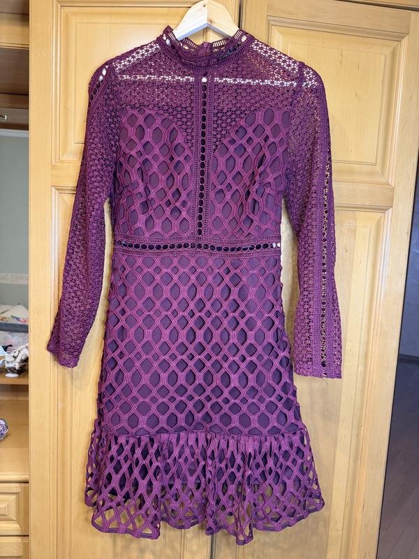 Women Self Portrait Dress Burgundy Mesh 40 / L /