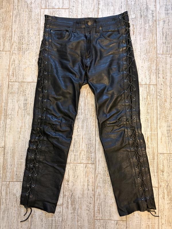 Homme American Vintage Pantalons Moto Noir Cuir de