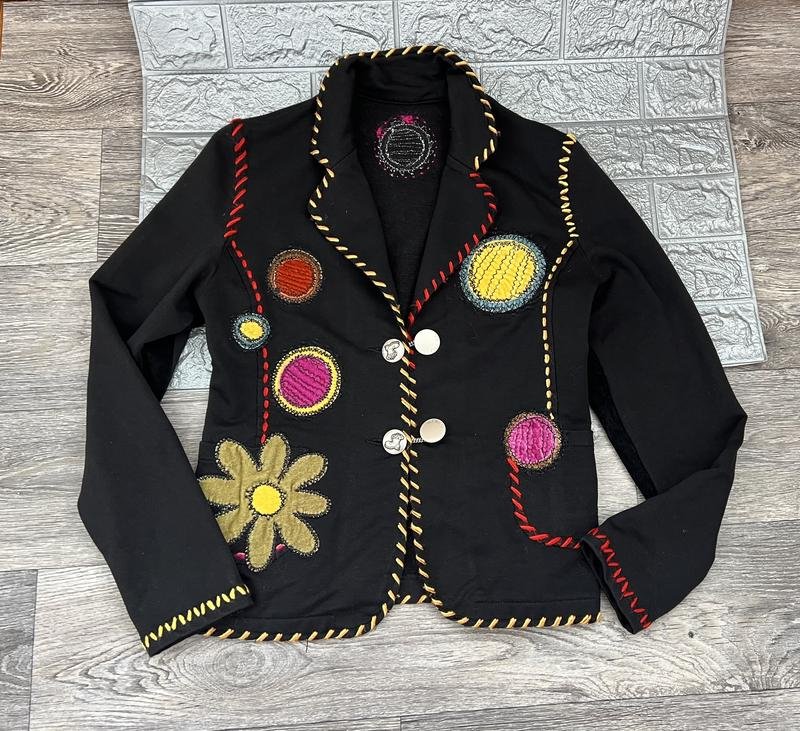 Женский Пиджак Ручной Работы Чёрный Хлопок 44