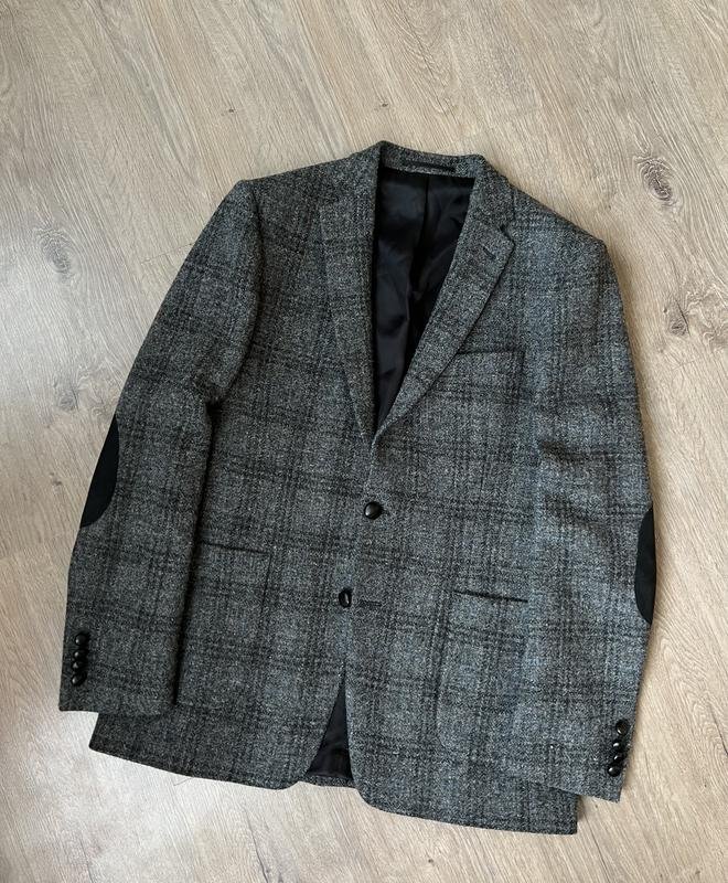 Uomo Harris Tweed Blazer Grigio Lana M-L