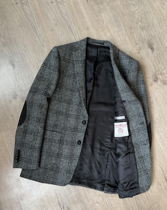 Uomo Harris Tweed Blazer Grigio Lana M-L