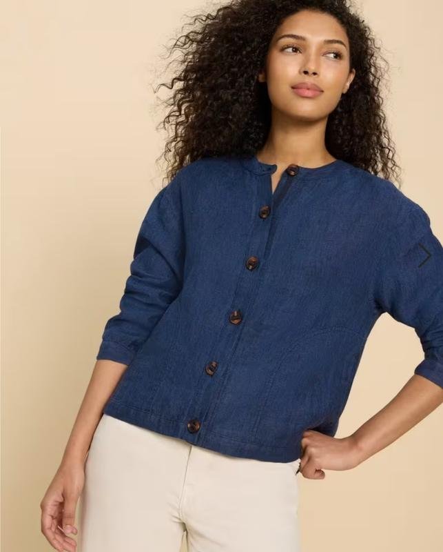 Damen White Stuff Pullover Marineblau Leinen 46