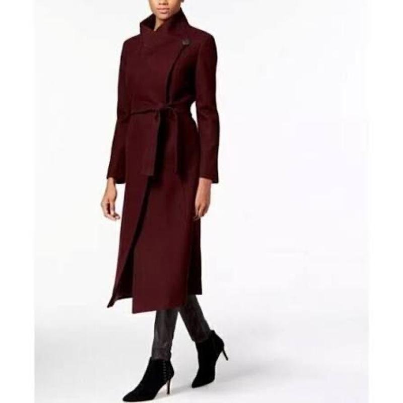 Женское Kenneth Cole Пальто Бордовое Шерсть M