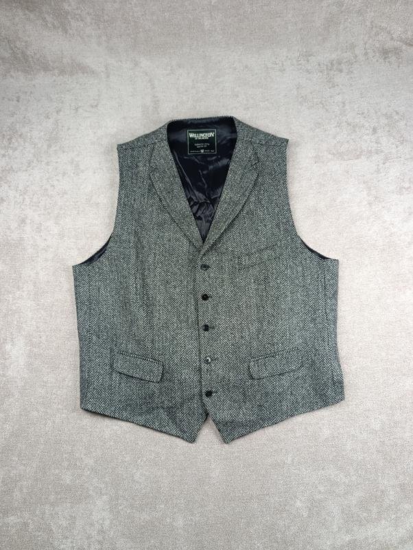 Uomo Harris Tweed Gilet Grigio Lana 60