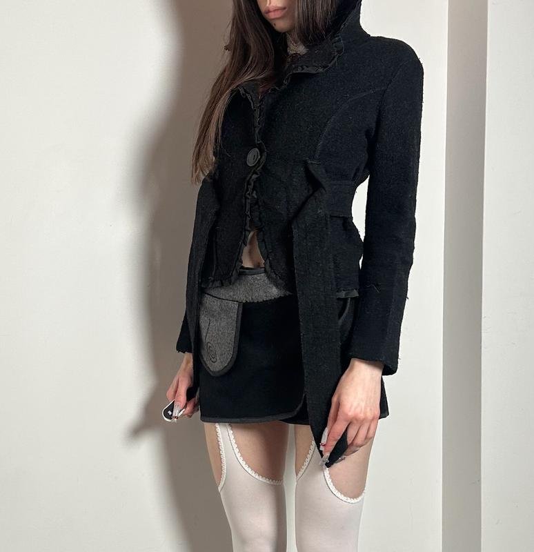 Женский Винтажный Жакет Чёрный Шерсть