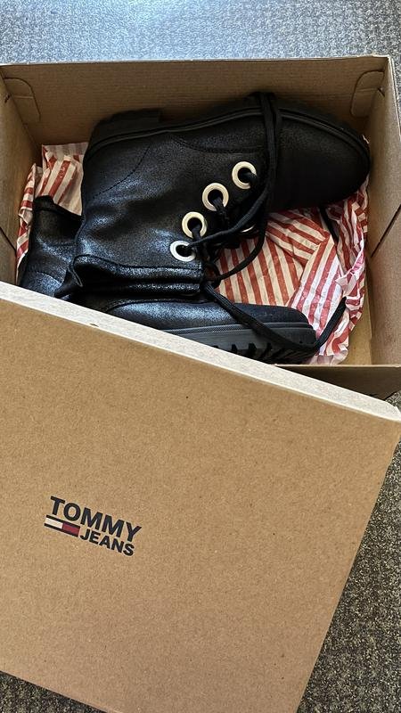 Damen Tommy Jeans Stiefel Schwarz Leder 36