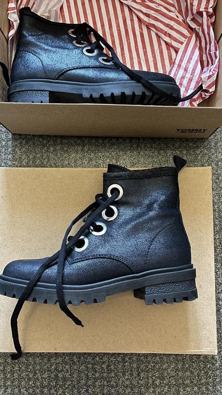 Damen Tommy Jeans Stiefel Schwarz Leder 36