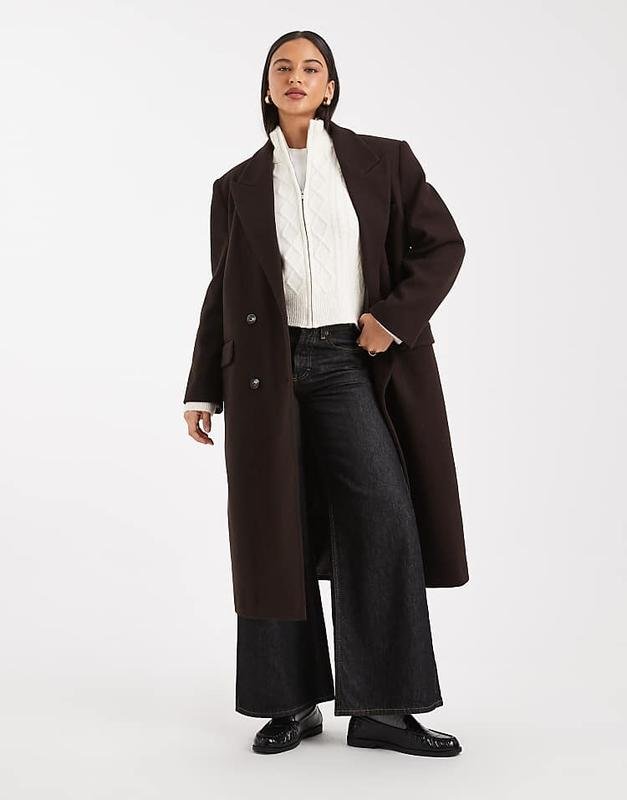 Женский ASOS DESIGN Пальто Коричневый Шерсть 36
