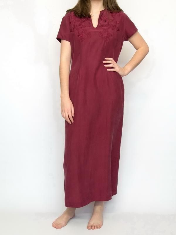 Damen Monsoon Kleid Burgunder Seide M