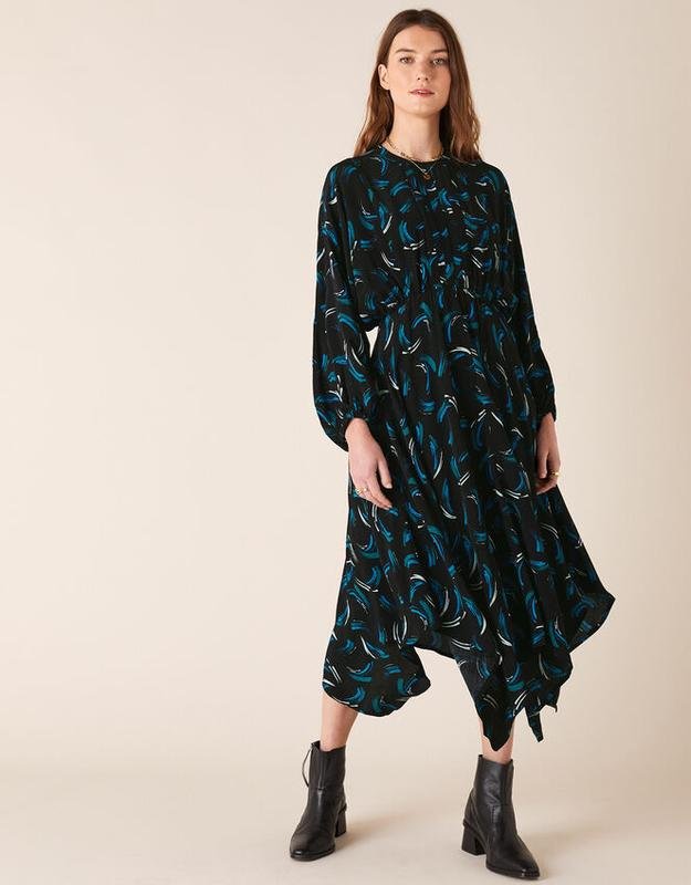 Damen Monsoon Kleid Schwarz Viskose L