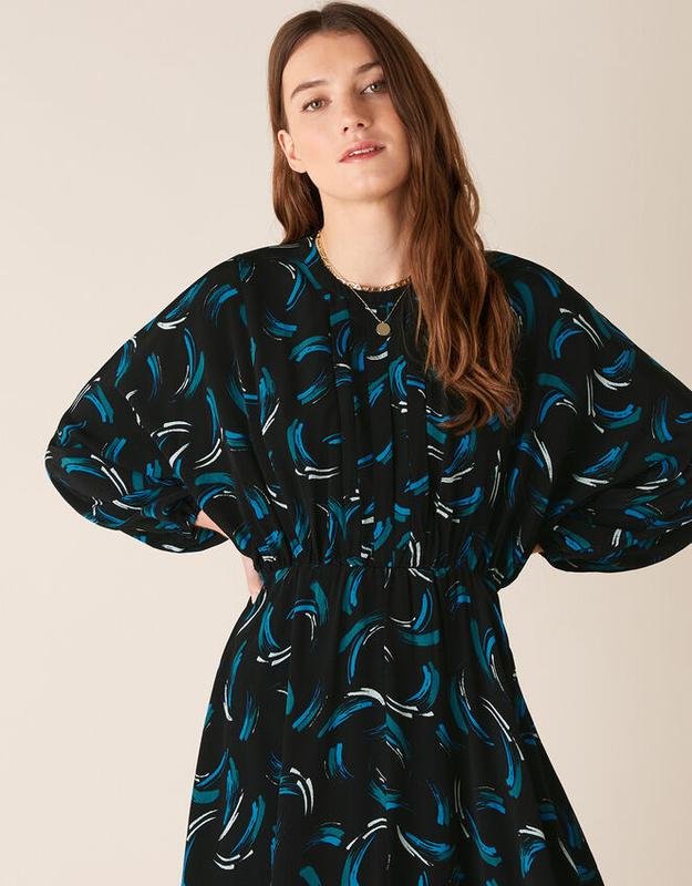 Damen Monsoon Kleid Schwarz Viskose L
