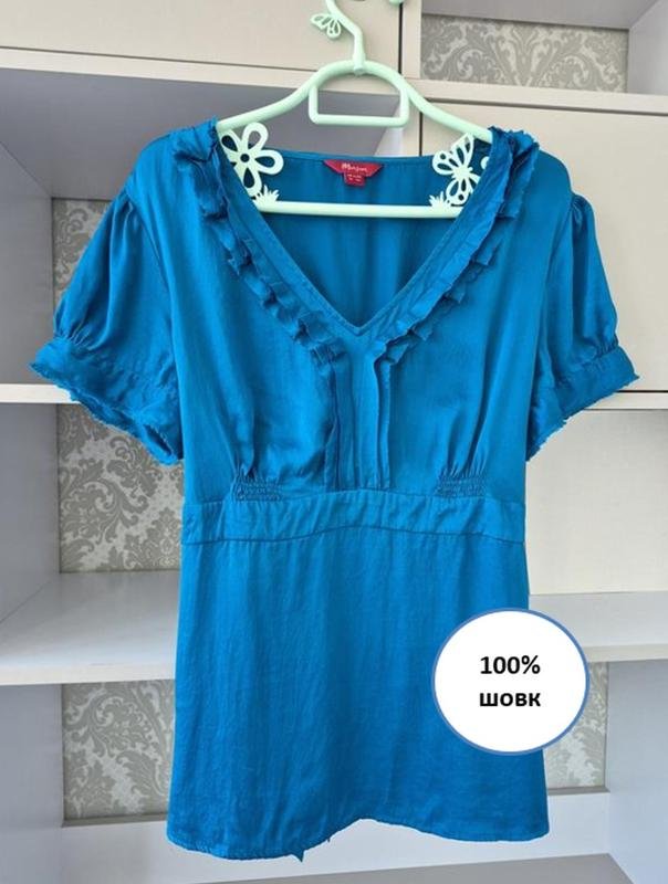 Damen Monsoon Bluse Marineblau Seide M