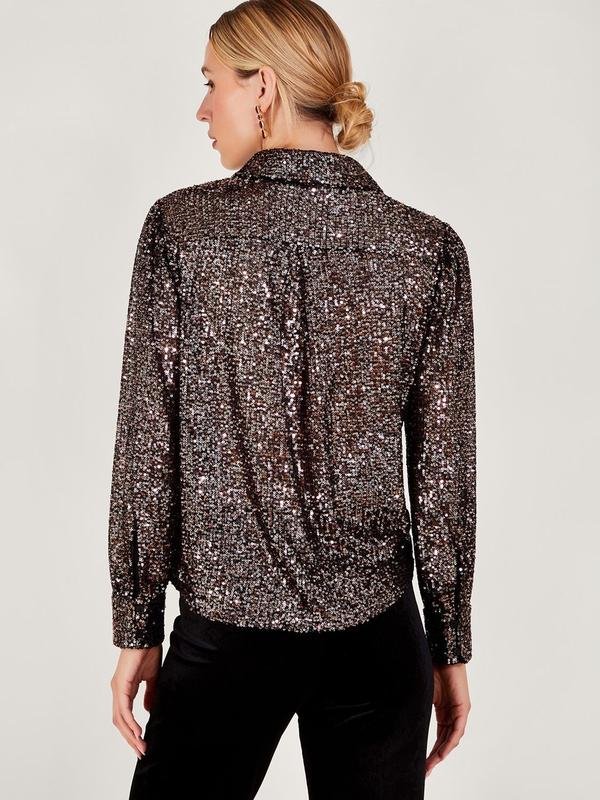 Damen Monsoon Hemd Schwarz Elasthan XL