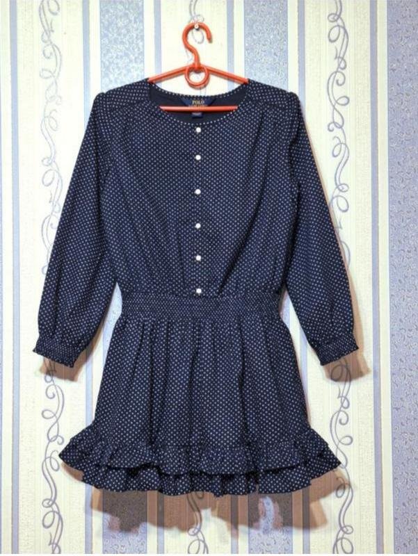 Femme Ralph Lauren Robe Bleu Marine Coton XS-S