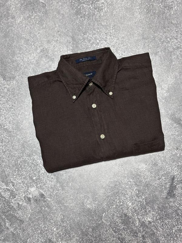 Homme Gant Chemise Marron Lin XL