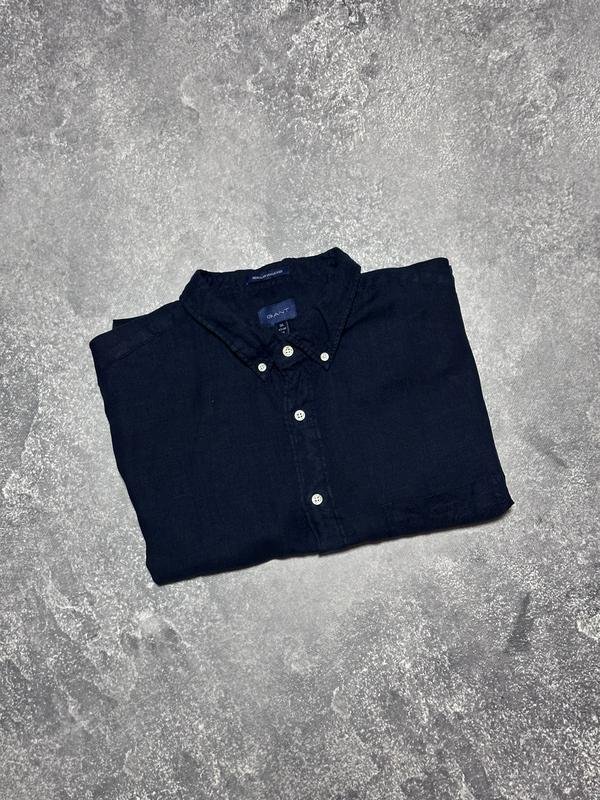 Homme Gant Chemise Bleu Marine Lin 3XL