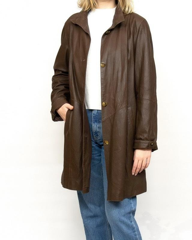 Women Peter Hahn Trench Coat Brown Leather XL