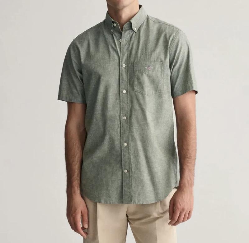 Homme Gant Chemise Verte Coton L