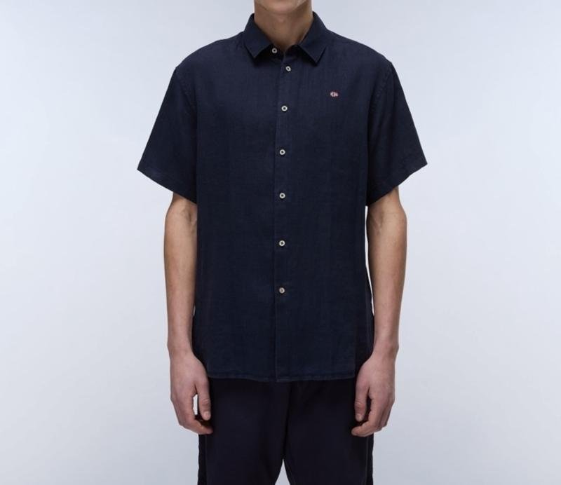 Homme Napapijri Chemise Bleu Marine Lin XXL