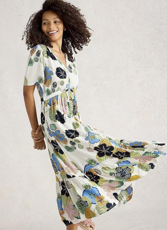 Damen White Stuff Kleid Weiß Viskose M