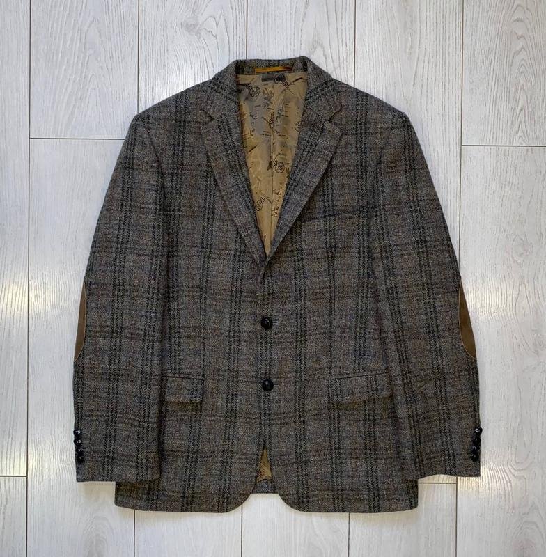 Men Harris Tweed Blazer Brown Wool M